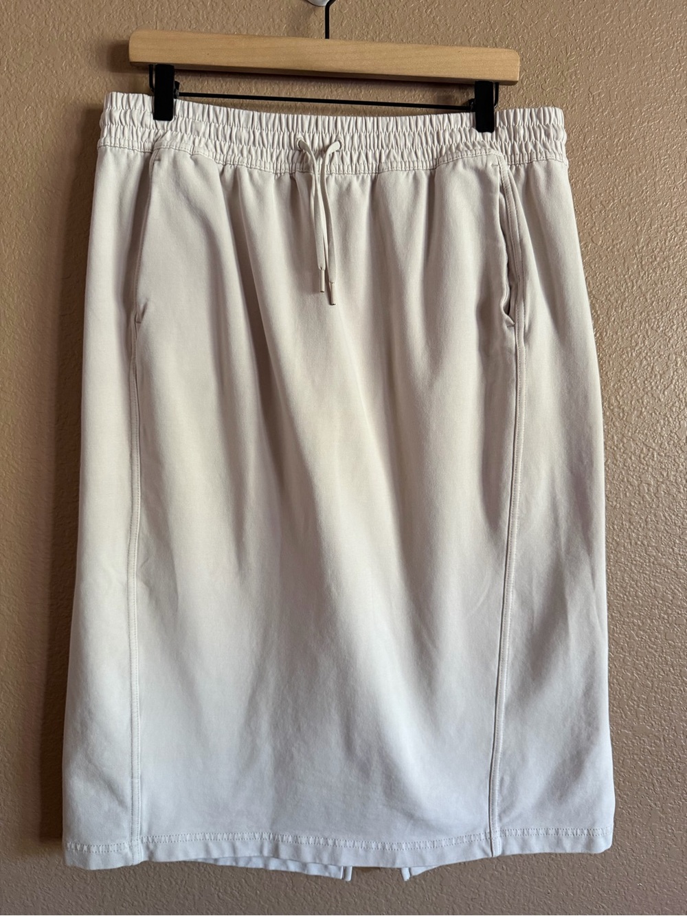 Athleta Cream Drawstring Jersey Midi Skirt Size Large